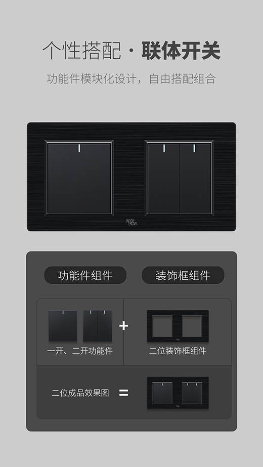 雅點聯體開關力推新品：拉絲黑開關